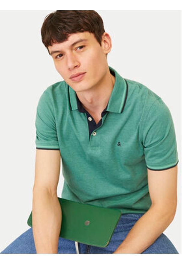 Jack & Jones - Jack&Jones Polo Paulos 12136668 Zielony Slim Fit. Typ kołnierza: polo. Kolor: zielony. Materiał: bawełna