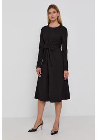 BOSS - Boss - Sukienka. Kolor: czarny. Materiał: dzianina. Długość rękawa: długi rękaw. Typ sukienki: rozkloszowane. Długość: midi #3