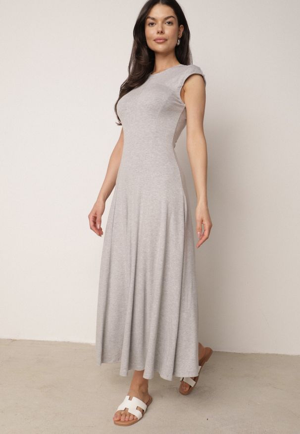 Born2be - Szara Rozkloszowana Bawełniana Sukienka Dzianinowa Mahanaim. Okazja: do pracy, na co dzień. Kolor: szary. Materiał: bawełna, dzianina. Wzór: ażurowy. Typ sukienki: proste, rozkloszowane. Styl: elegancki, casual