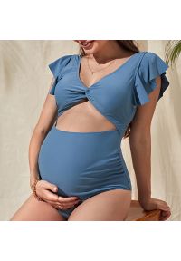 Intica - Strój kąpielowy ciążowy z falbanką na plażę i basen Britani. Kolekcja: moda ciążowa. Kolor: niebieski. Materiał: materiał