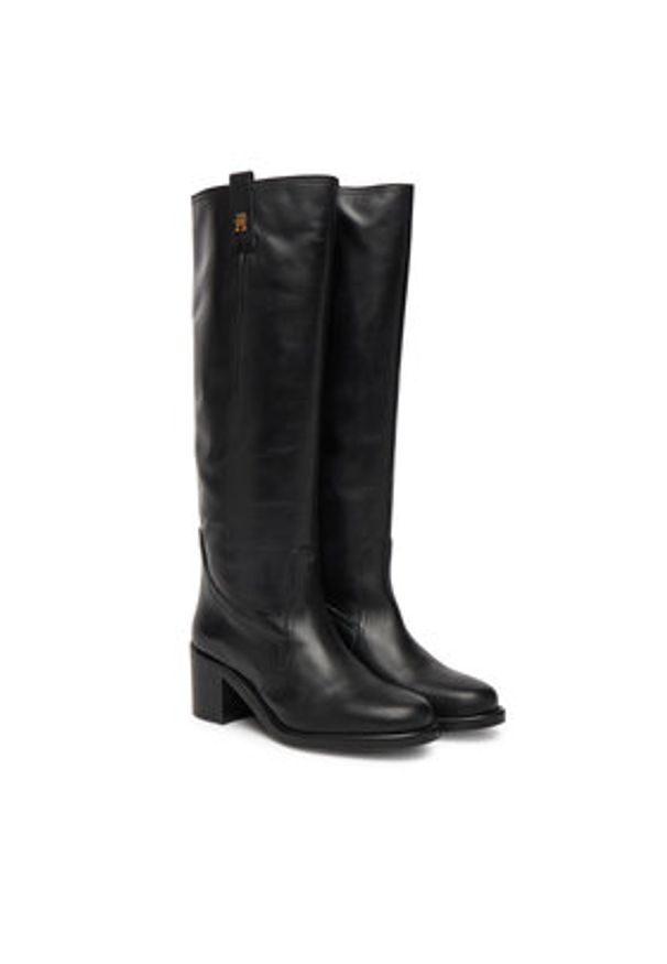 TOMMY HILFIGER - Tommy Hilfiger Kozaki Riding Lthr Long Boot Block Heel FW0FW08777 Czarny. Kolor: czarny. Materiał: skóra
