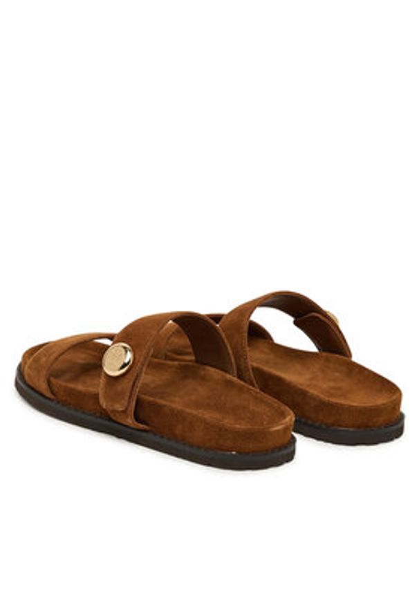 Tory Burch Klapki Romy Sport 183266 Brązowy. Kolor: brązowy. Materiał: skóra, zamsz. Styl: sportowy