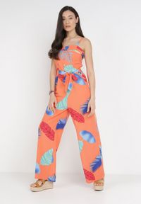 Born2be - Pomarańczowy Kombinezon Cnassiphae. Okazja: na co dzień. Kolor: pomarańczowy. Materiał: materiał, tkanina. Długość rękawa: na ramiączkach. Długość: długie. Wzór: aplikacja, nadruk. Styl: casual #6