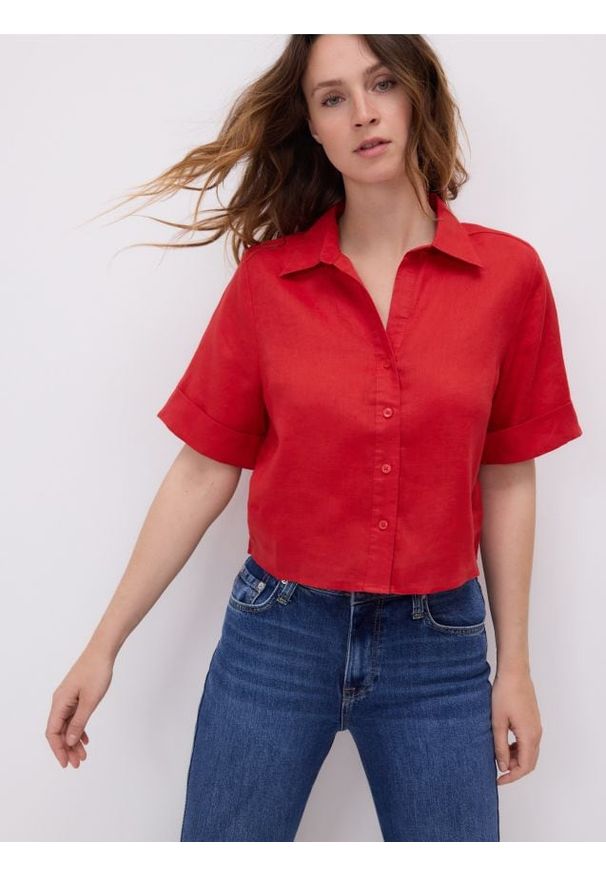 Reserved - Lniana koszula - czerwony. Kolor: czerwony. Materiał: len