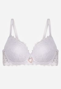 Born2be - Biały Biustonosz z Koronką i Sercem z Cyrkonii Coratune. Kolor: biały. Materiał: koronka. Wzór: koronka #3