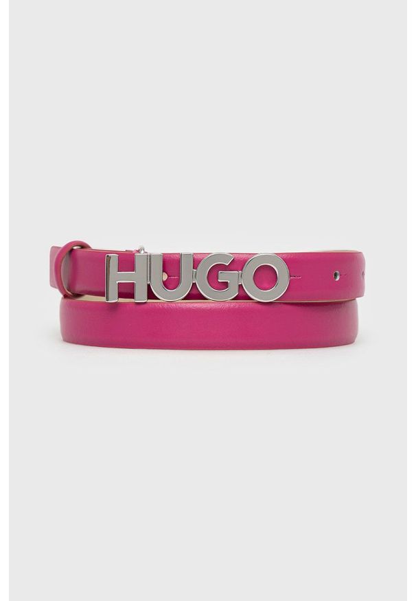 Hugo - HUGO pasek skórzany 50470632 damski kolor różowy. Kolor: różowy. Materiał: skóra