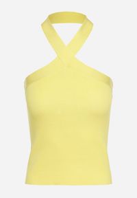 Born2be - Żółty Prążkowany Top z Ramiączkami wokół Szyi Elyana. Kolor: żółty. Materiał: prążkowany. Długość rękawa: na ramiączkach #7