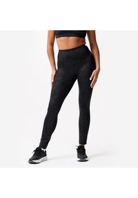 DOMYOS - Legginsy fitness damskie Domyos. Stan: podwyższony. Kolor: szary. Materiał: poliester, elastan, materiał. Sport: fitness #1