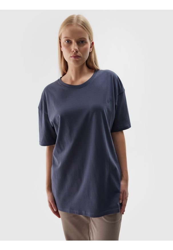 4f - 4F T-shirt oversize gładki uniseks - granatowy S. Okazja: na co dzień. Kolor: niebieski. Materiał: dzianina, bawełna, jersey. Długość rękawa: krótki rękaw. Długość: krótkie. Wzór: gładki. Styl: klasyczny, sportowy, casual