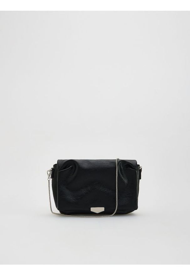 Reserved - Torebka na ozdobnym łańcuszku - czarny. Kolor: czarny. Materiał: skórzane