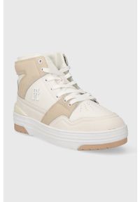 TOMMY HILFIGER - Tommy Hilfiger sneakersy skórzane TH HI BASKET SNEAKER kolor beżowy FW0FW07308. Nosek buta: okrągły. Kolor: beżowy. Materiał: skóra. Szerokość cholewki: normalna #5