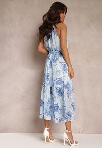 Renee - Niebieska Rozkloszowana Sukienka w Kwiaty z Paskiem Ademora. Kolor: niebieski. Materiał: materiał. Wzór: kwiaty. Typ sukienki: rozkloszowane #3