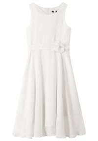 bonprix - Sukienka dziewczęca na uroczyste okazje. Kolor: biały. Materiał: satyna. Wzór: aplikacja. Sezon: lato #1