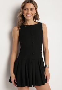 Born2be - Czarna Sukienka z Plisowanym Dołem Tunelia. Okazja: na co dzień. Kolor: czarny. Styl: klasyczny, casual, elegancki #1