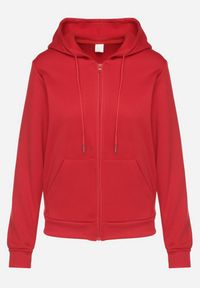 Born2be - Czerwona Rozpinana Bluza z Kapturem Bawełną i Sznurkami Viltara. Okazja: na co dzień. Typ kołnierza: kaptur. Kolor: czerwony. Materiał: bawełna. Styl: casual #5