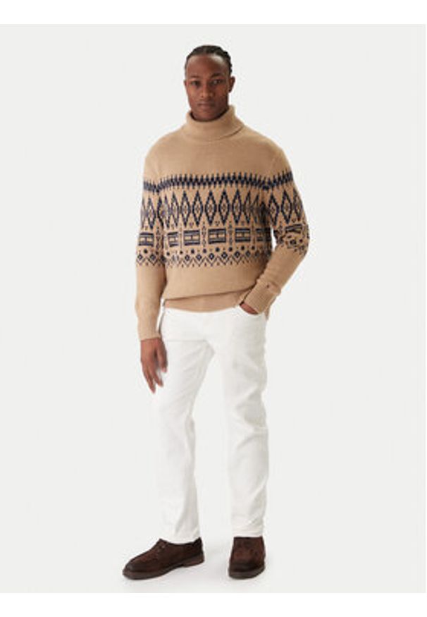 TOMMY HILFIGER - Tommy Hilfiger Golf Fairisle MW0MW40843 Beżowy Regular Fit. Typ kołnierza: golf. Kolor: beżowy. Materiał: syntetyk