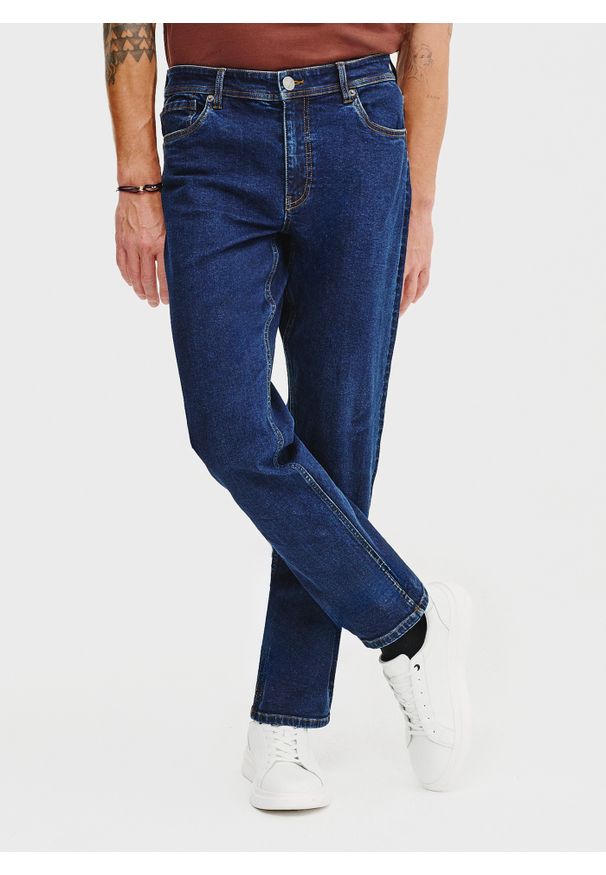 Pako Lorente - PAKO LORENTE - Granatowe spodnie męskie jeans. Okazja: na co dzień. Kolor: niebieski. Materiał: jeans. Styl: klasyczny, casual