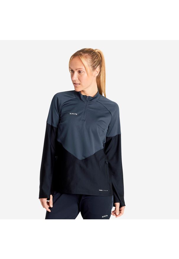 KIPSTA - Bluza do piłki nożnej damska Kipsta Viralto. Kolor: czarny. Materiał: materiał, poliester, elastan. Sport: piłka nożna