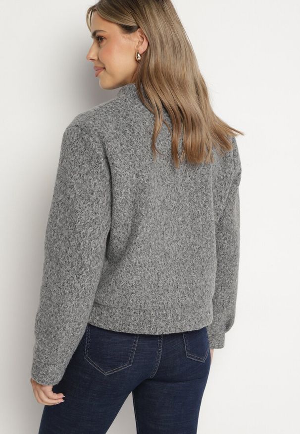 Born2be - Szara Kurtka Ocieplana z Suwakiem Nerelivia. Kolor: szary. Materiał: jeans. Wzór: aplikacja. Styl: elegancki