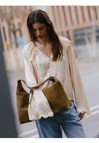 Reserved - Torebka hobo z imitacji zamszu - oliwkowy. Kolor: oliwkowy. Materiał: zamszowe #1