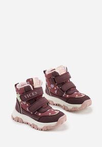 Born2be - Bordowe Botki Vices w Kwiatki z Metalicznym Sercem Nelusea. Okazja: na uczelnię. Zapięcie: rzepy. Kolor: czerwony. Materiał: jeans. Wzór: kwiaty. Styl: elegancki #4
