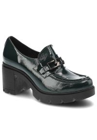 Zielone Półbuty Lemar Wygodne Skórzane Buty. Okazja: na co dzień. Kolor: zielony. Materiał: skóra. Wzór: aplikacja. Obcas: na obcasie. Styl: casual, elegancki. Wysokość obcasa: średni