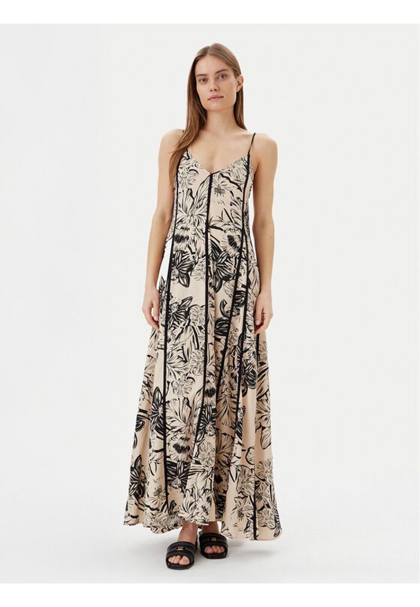 Maaji Sukienka letnia Sepia Fiori Lily PT1930CLD001 Beżowy Relaxed Fit. Kolor: beżowy. Materiał: len. Sezon: lato