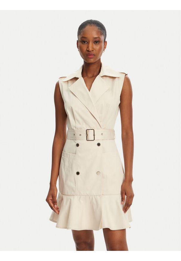 Morgan Sukienka codzienna 251-ROAD Beżowy Regular Fit. Okazja: na co dzień. Kolor: beżowy. Materiał: bawełna, syntetyk. Typ sukienki: proste. Styl: casual