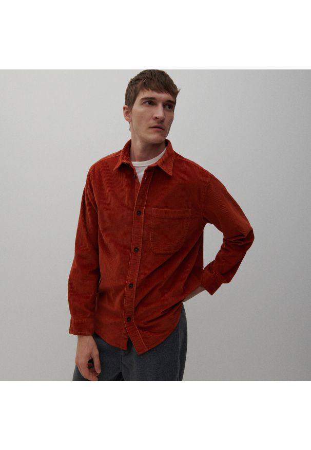 Reserved - PREMIUM Kurtka koszulowa oversize z bawełny z recyklingu - Czerwony. Kolor: czerwony. Materiał: bawełna