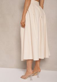 Renee - Beżowa Rozkloszowana Spódnica z Bawełną High Waist Katavira. Okazja: na co dzień. Stan: podwyższony. Kolor: beżowy. Materiał: bawełna. Styl: elegancki, casual #5