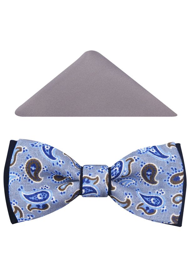 Modini - Szaro-brązowa mucha męska - paisley A96. Kolor: szary, brązowy, wielokolorowy. Materiał: poliester, tkanina. Wzór: paisley. Styl: elegancki