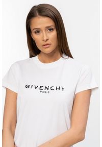 Givenchy - GIVENCHY Biały t-shirt damski z czarnym logo vintage, Rozmiar L. Kolor: biały. Materiał: prążkowany, bawełna. Wzór: aplikacja. Styl: vintage