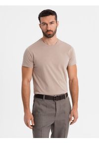 Ombre Clothing - Klasyczny T-shirt męski bawełniany BASIC - piaskowy V11 OM-TSBS-0236 - XXL. Okazja: na co dzień. Materiał: bawełna. Styl: klasyczny