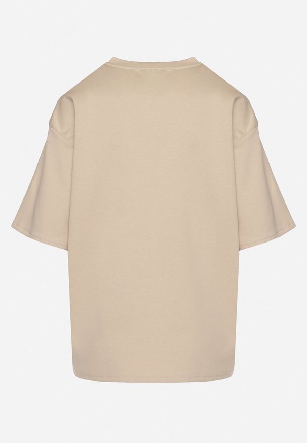 Born2be - Jasnobeżowy T-shirt z Bawełną w Klasycznym Stylu Meravia. Okazja: na co dzień. Kolor: beżowy. Materiał: bawełna. Wzór: gładki. Styl: klasyczny
