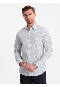 Ombre Clothing - Męska koszula w drobny wzór SLIM FIT - biała V2 OM-SHCS-0140 - XXL. Kolor: biały. Materiał: bawełna. Styl: klasyczny #3