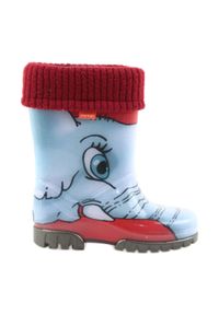 Demar buty dziecięce kalosze z ciepłą skarpetą czarne czerwone niebieskie szare. Kolor: czarny, czerwony, szary, wielokolorowy, niebieski. Materiał: guma, syntetyk, materiał. Wzór: motyw z bajki, aplikacja #5