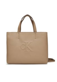 Calvin Klein Jeans Torebka Sculpted Mini Ew Tote LV04K3111G Beżowy. Kolor: beżowy. Materiał: skórzane