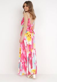 Born2be - Fuksjowa Sukienka Galiphae. Kolor: różowy. Długość rękawa: na ramiączkach. Wzór: kolorowy. Typ sukienki: kopertowe. Styl: wizytowy. Długość: maxi #5