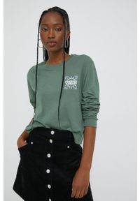 Vans longsleeve bawełniany kolor zielony. Kolor: zielony. Materiał: bawełna. Długość rękawa: długi rękaw. Wzór: nadruk #5