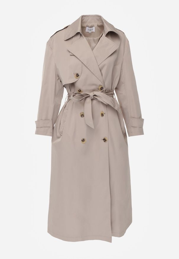 Born2be - Beżowy Bawełniano-Wiskozowy Płaszcz Trencz z Wiązanym Paskiem i Klapą Lissana. Okazja: na co dzień. Kolor: beżowy. Materiał: wiskoza, bawełna. Styl: casual, elegancki, klasyczny