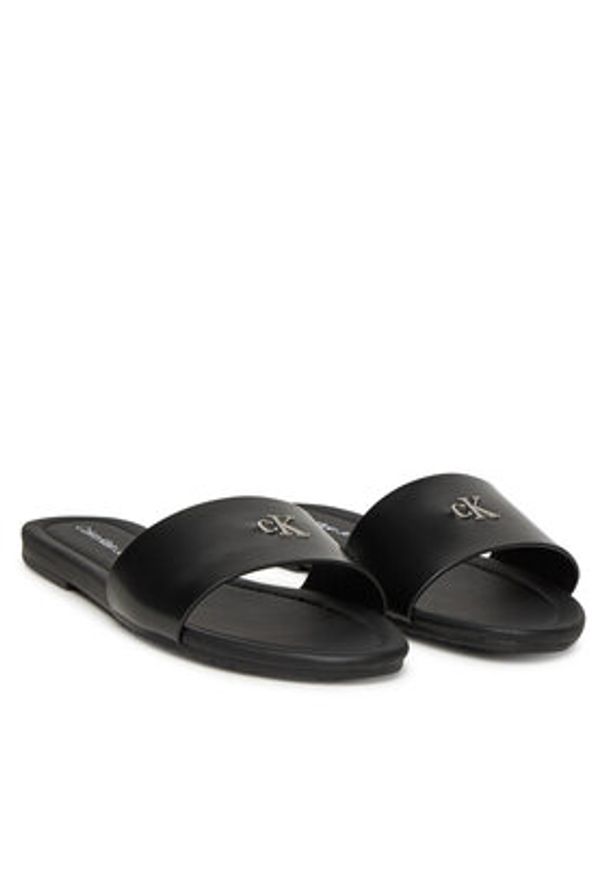 Calvin Klein Jeans Klapki Flat Sandal Slide Mg YW0YW01697 Czarny. Kolor: czarny. Materiał: skóra