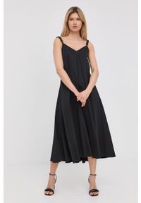 Nissa sukienka kolor czarny midi rozkloszowana. Kolor: czarny. Materiał: tkanina. Długość rękawa: na ramiączkach. Wzór: gładki. Typ sukienki: rozkloszowane. Długość: midi #4