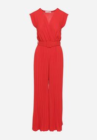 Born2be - Czerwony Kombinezon o Kopertowym Kroju z Plisami i Paskiem w Talii Salivania. Okazja: na wesele, na ślub cywilny, na studniówkę, na imprezę. Kolor: czerwony. Styl: klasyczny, elegancki #5