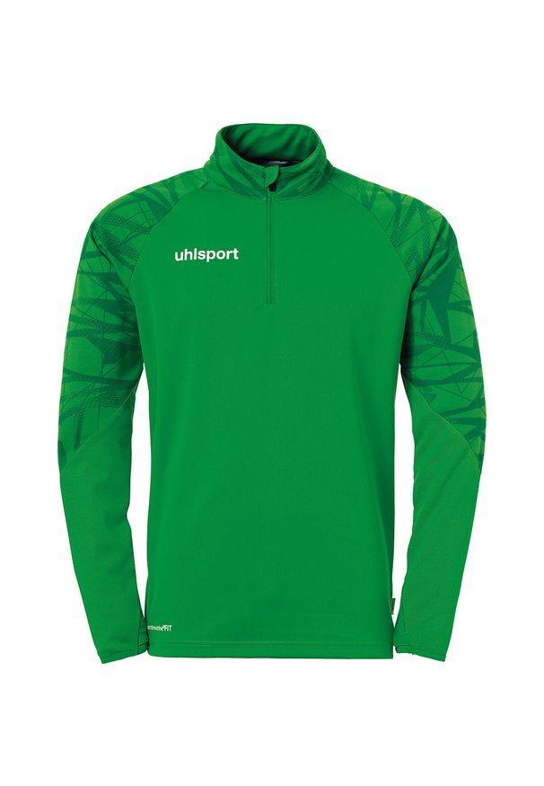 UHLSPORT - Dziecięcy dżersej z długim rękawem 1/4 zip Uhlsport Goal 25. Kolor: wielokolorowy, czarny, zielony. Materiał: jersey. Długość rękawa: długi rękaw. Długość: długie. Sport: piłka nożna