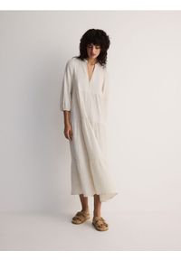 Reserved - Sukienka oversize z wiskozą i lnem - złamana biel. Materiał: len, wiskoza. Typ sukienki: oversize #1