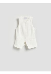 Reserved - Kamizelka garniturowa z lnem - biały. Kolor: biały. Materiał: len #1