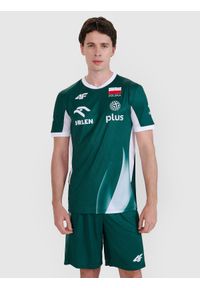 4f - 4F Koszulka meczowa replika męska 4F x Polska Siatkówka - zielona 3XL. Kolor: zielony. Materiał: dzianina, włókno, materiał, syntetyk. Wzór: aplikacja, gładki, ze splotem. Styl: klasyczny, sportowy