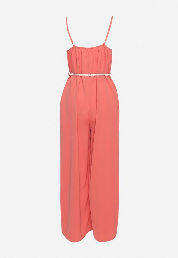 Born2be - Czerwony Kombinezon na Cienkich Regulowanych Ramiączkach ze Ściągaczem w Talii Huetta. Okazja: na co dzień. Kolor: czerwony. Materiał: jeans. Długość rękawa: na ramiączkach. Długość: długie. Styl: casual, elegancki