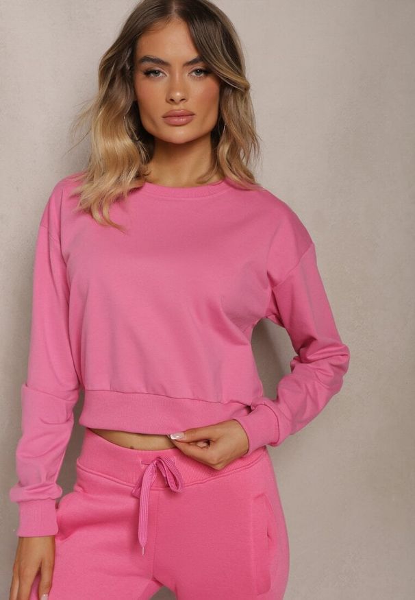 Renee - Fuksjowa Bluza z Bawełną ze Ściągaczami przy Rękawach i w Pasie Alberia. Kolor: różowy. Materiał: bawełna