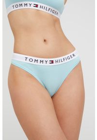 TOMMY HILFIGER - Tommy Hilfiger Stringi z bawełny. Kolor: niebieski. Materiał: bawełna. Wzór: gładki